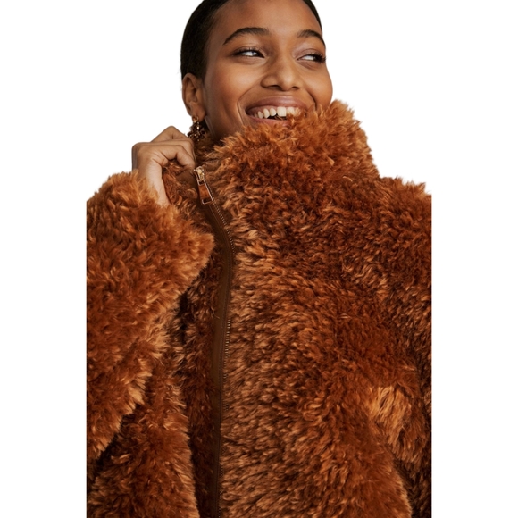 NWT Maeve by Anthropologie Women's Honey Brown Teddy Full Zip Up Coat Size M - Picture 15 of 16